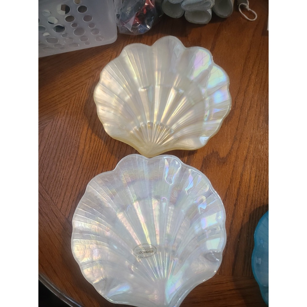Akcam Turkish Art Glass Iridescent Oyster Shell Decorative Dishes Set of 4 Paste - Picture 4 of 6